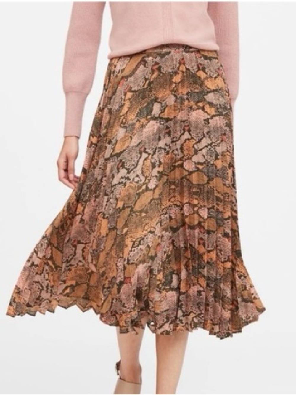 NWT Banana Republic Pleated Snake-Print Skirt in Pink and Brown